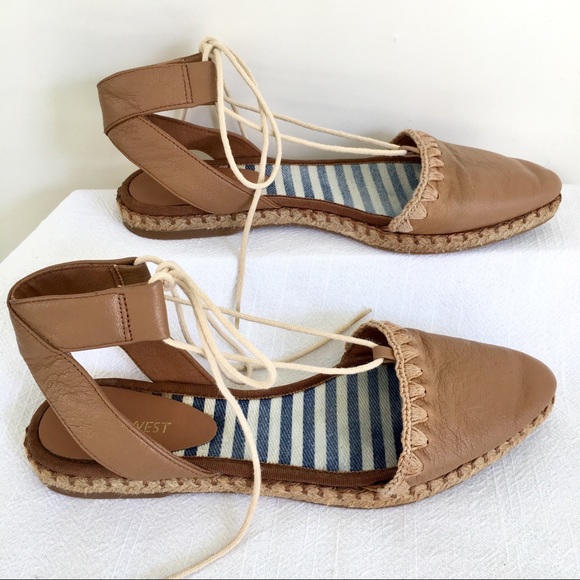Nine West Shoes - Nine West Espadrille Sandals Tan Leather w Ties
